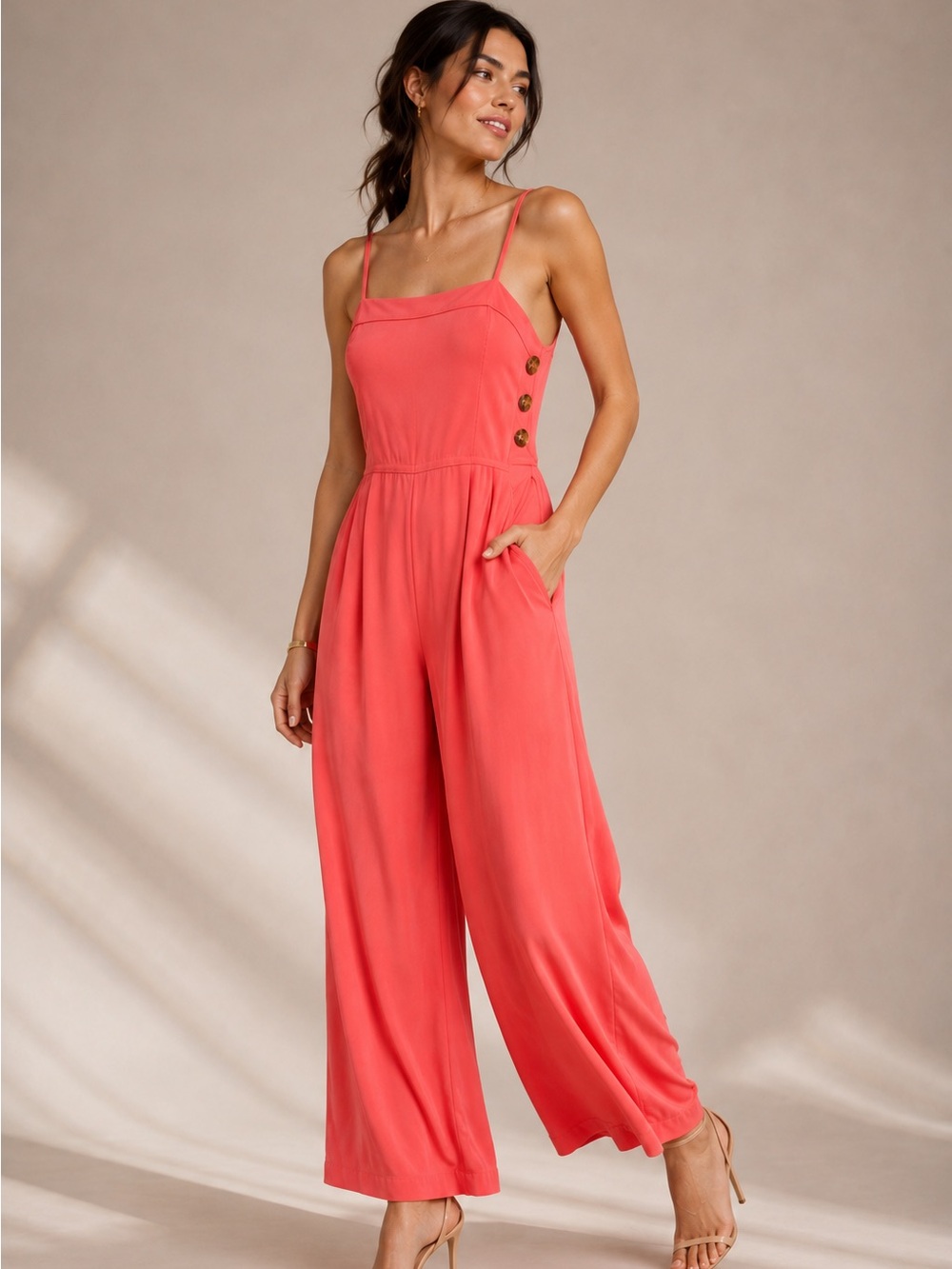 Anthropologie Saturday Sunday Coral Wide Leg Jumpsuit XS Small